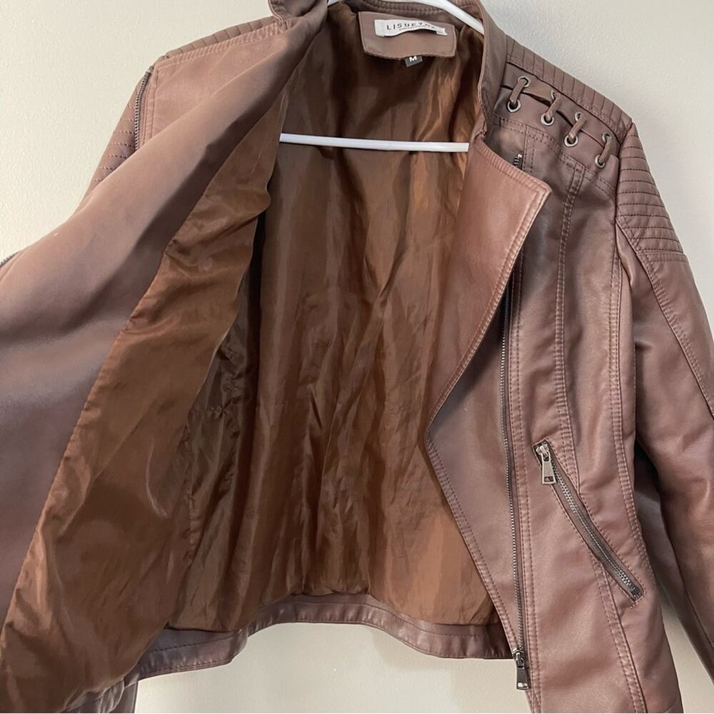 faux leather Moto jacket in brown - Picture 4 of 8